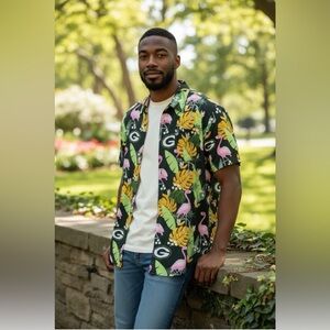 NFL Team Apparel Men’s Hawaiian Style Green Bay Packers Shirt Button Down Sz XXL